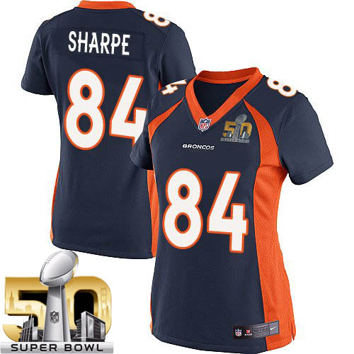 Women's Elite Shannon Sharpe Super Bowl L Nike Jersey Navy Blue Alternate - #84 NFL Denver Broncos
